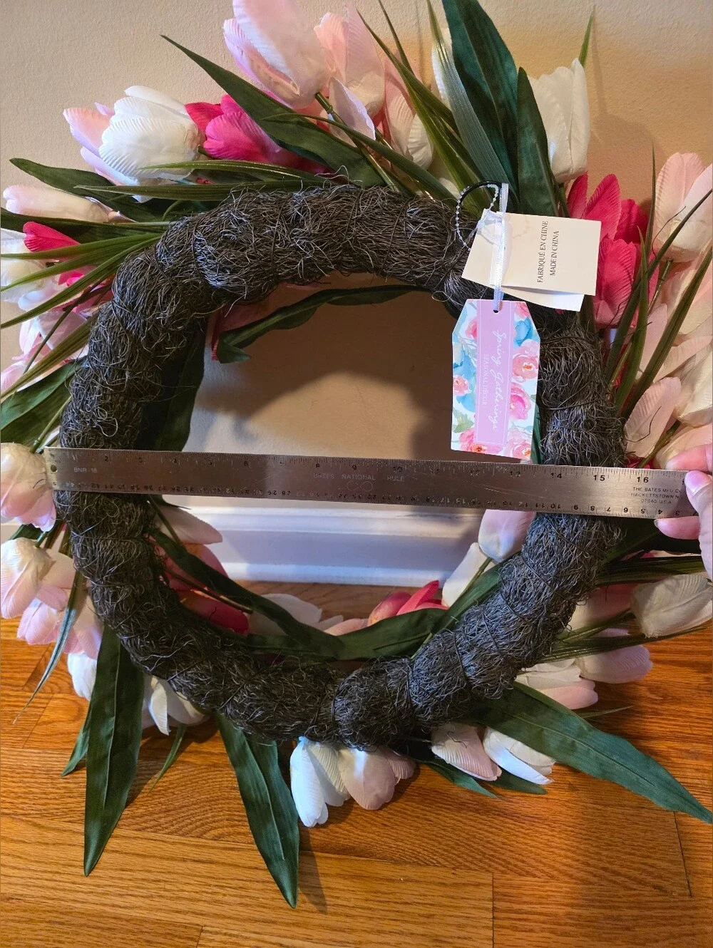 Pink & White Tulip Wreath NWT Spring Faux Florals